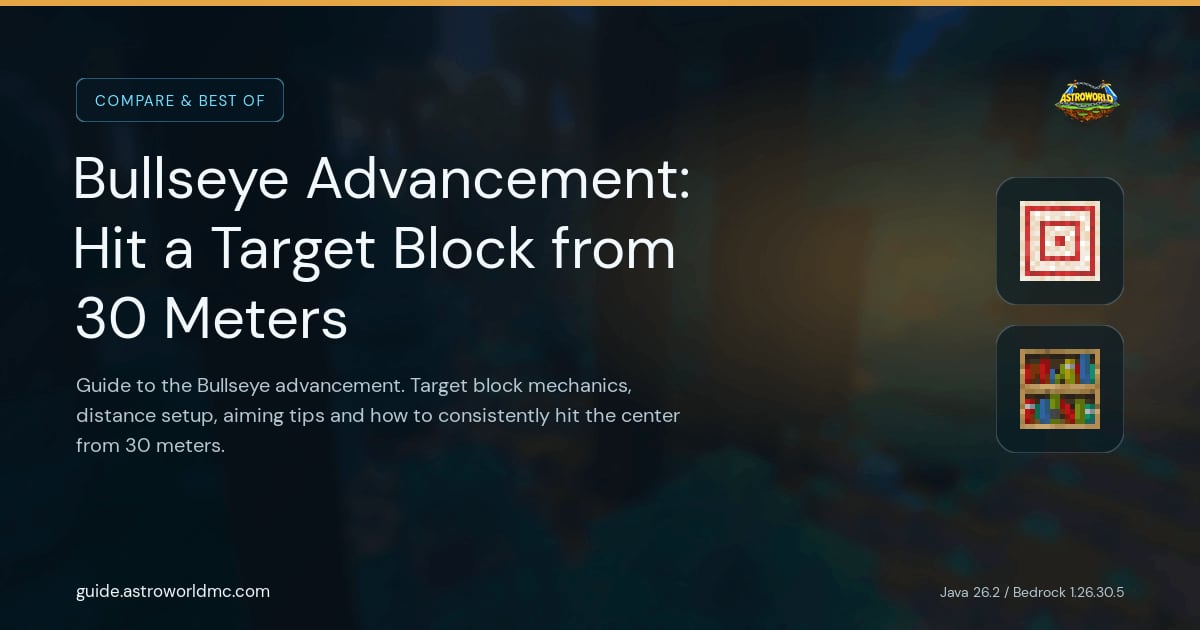 Bullseye Advancement: Hit a Target Block from 30 Meters: Guide to the Bullseye advancement. Target block mechanics, distance setup, aiming tips and how to consistently hit the center from 30 meters.