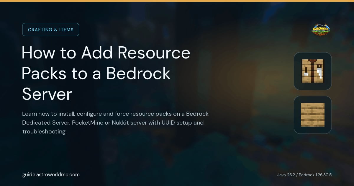 How to Add Resource Packs to a Bedrock Server: Learn how to install, configure and force resource packs on a Bedrock Dedicated Server, PocketMine or Nukkit server with UUID setup and troubleshooting.