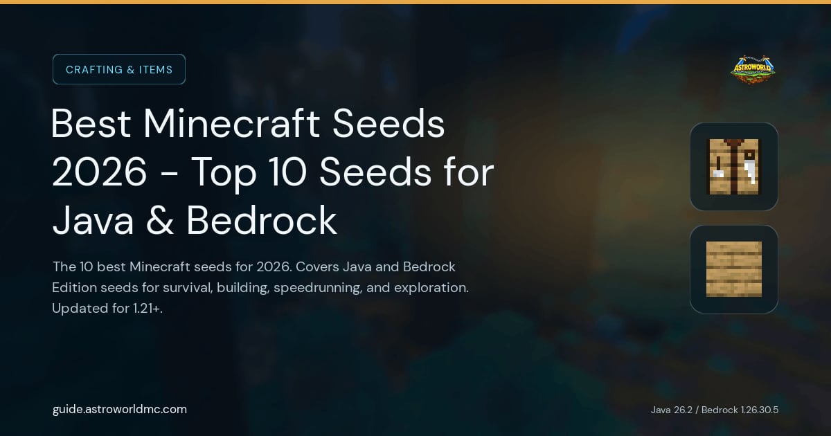 Best Minecraft Seeds 2026 - Top 10 Seeds for Java & Bedrock: The 10 best Minecraft seeds for 2026. Covers Java and Bedrock Edition seeds for survival, building, speedrunning, and exploration. Updated for 1.21+.
