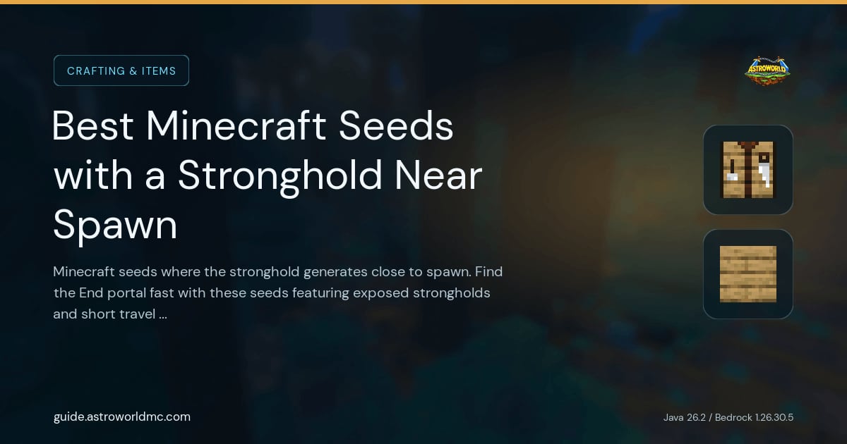Best Minecraft Seeds with a Stronghold Near Spawn: Minecraft seeds where the stronghold generates close to spawn. Find the End portal fast with these seeds featuring exposed strongholds and short travel distances.