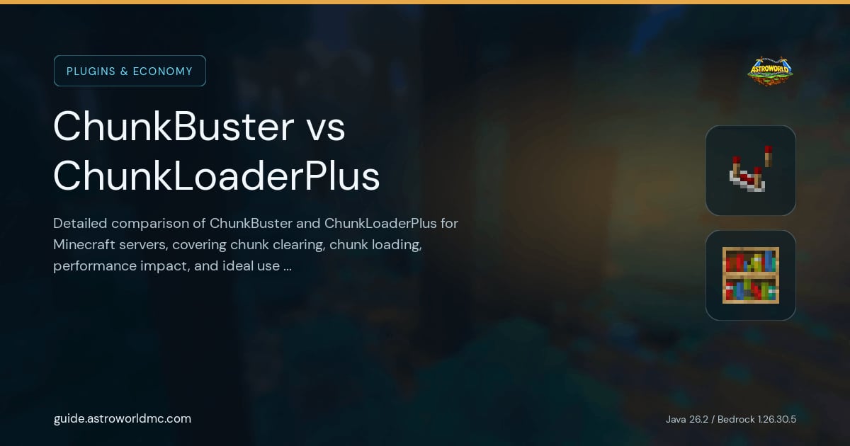 ChunkBuster vs ChunkLoaderPlus: Detailed comparison of ChunkBuster and ChunkLoaderPlus for Minecraft servers, covering chunk clearing, chunk loading, performance impact, and ideal use cases for factions and skyblock.