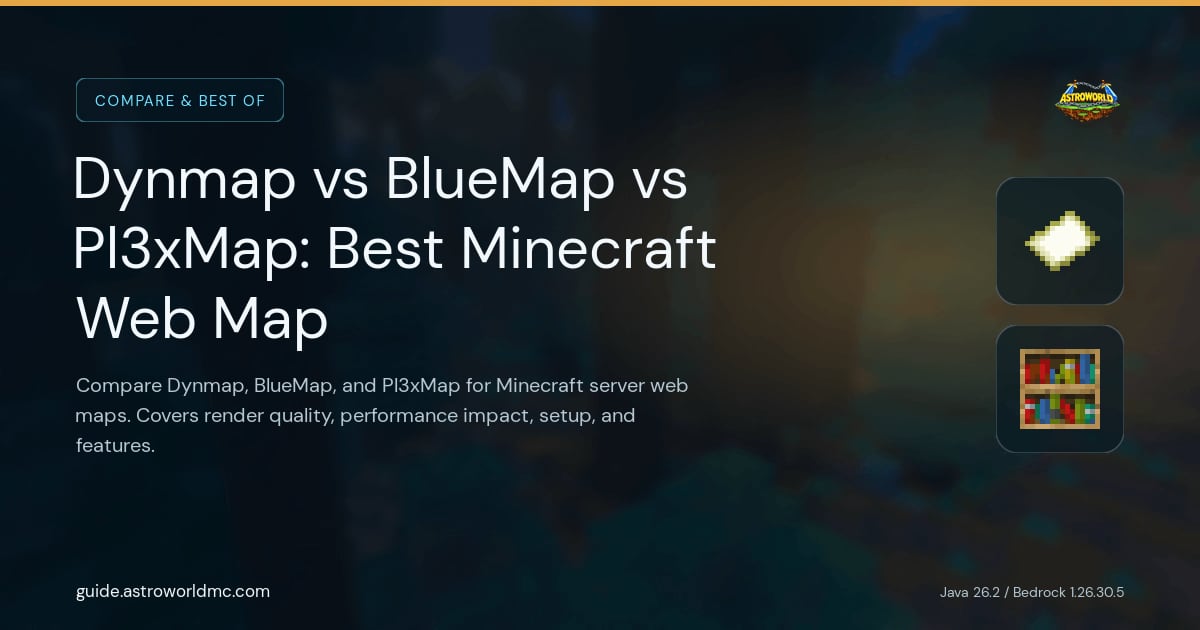 Dynmap vs BlueMap vs Pl3xMap: Best Minecraft Web Map: Compare Dynmap, BlueMap, and Pl3xMap for Minecraft server web maps. Covers render quality, performance impact, setup, and features.
