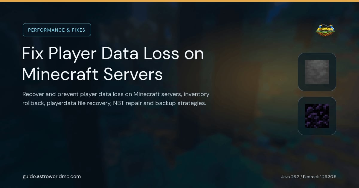 Fix Player Data Loss on Minecraft Servers: Recover and prevent player data loss on Minecraft servers, inventory rollback, playerdata file recovery, NBT repair and backup strategies.