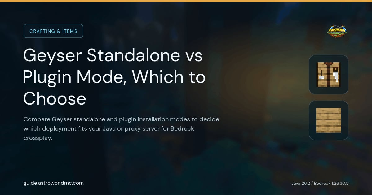 Geyser Standalone vs Plugin Mode, Which to Choose: Compare Geyser standalone and plugin installation modes to decide which deployment fits your Java or proxy server for Bedrock crossplay.