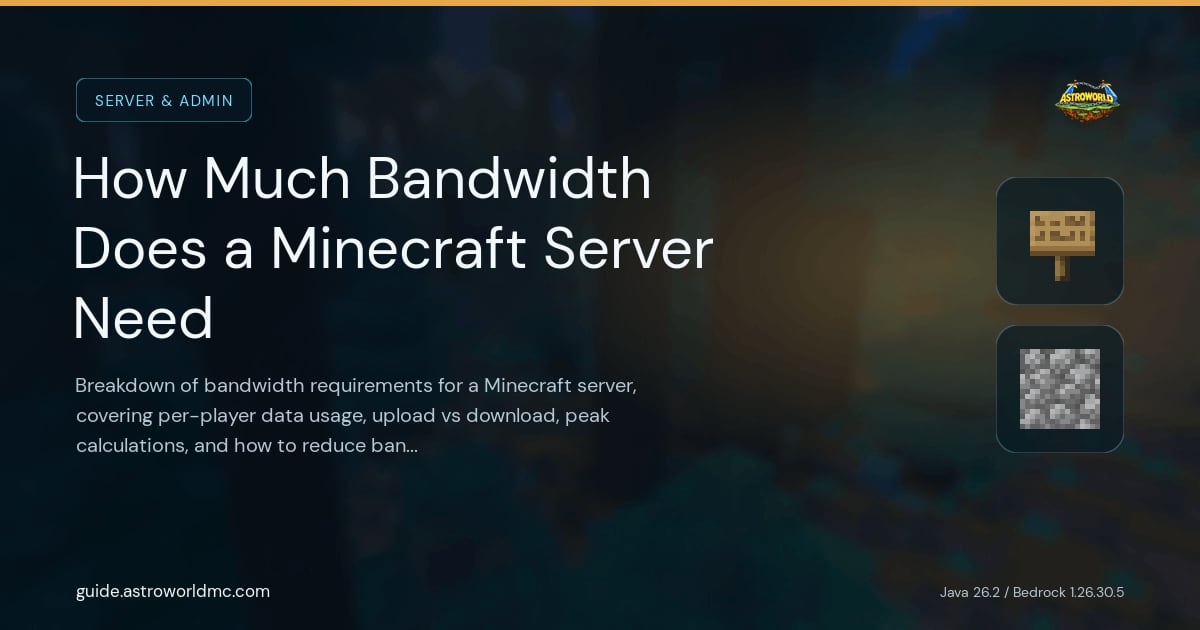 How Much Bandwidth Does a Minecraft Server Need: Breakdown of bandwidth requirements for a Minecraft server, covering per-player data usage, upload vs download, peak calculations, and how to reduce bandwidth consumption.