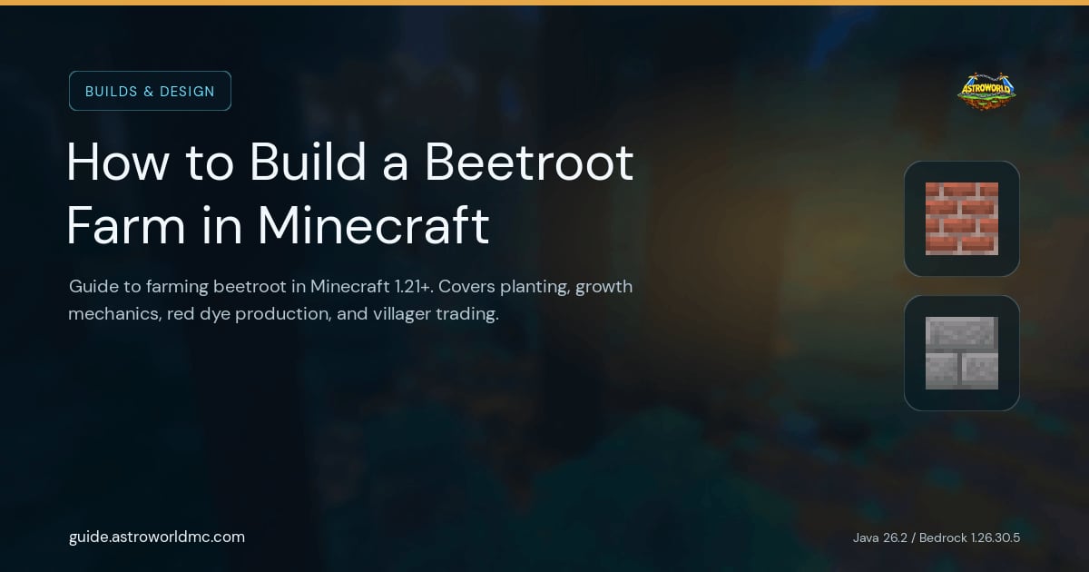 How to Build a Beetroot Farm in Minecraft: Guide to farming beetroot in Minecraft 1.21+. Covers planting, growth mechanics, red dye production, and villager trading.