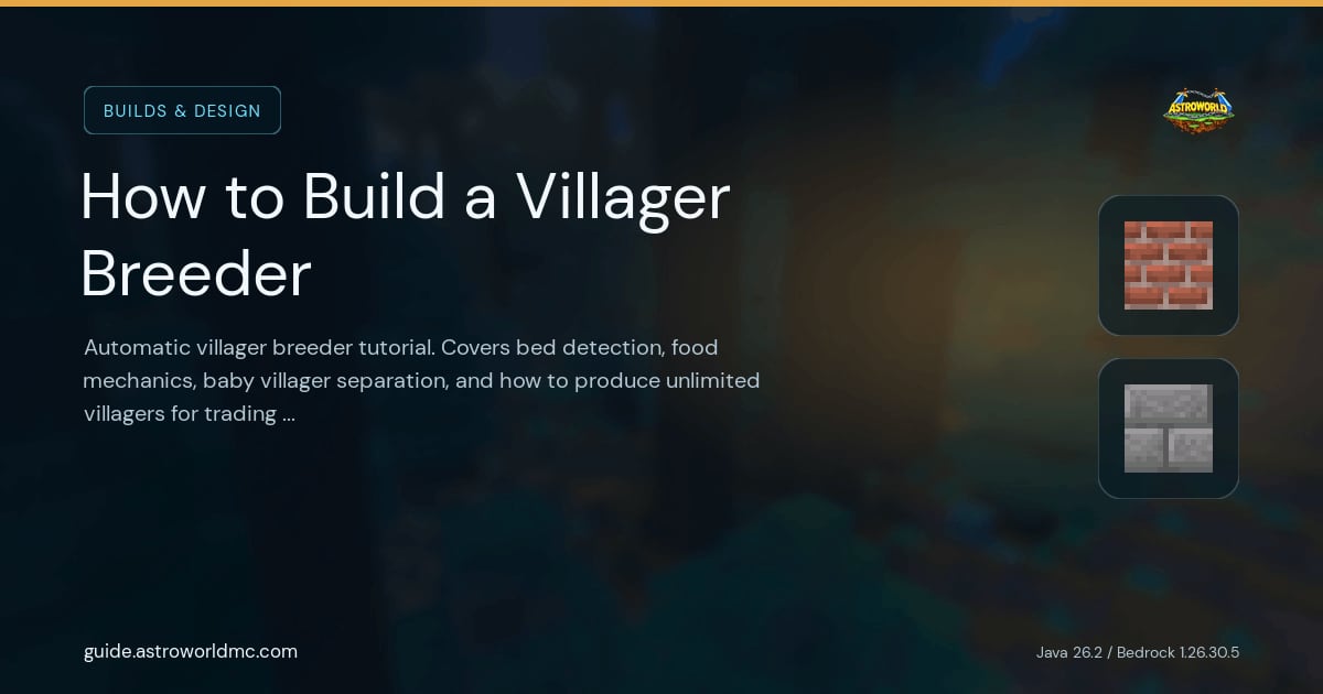 How to Build a Villager Breeder: Automatic villager breeder tutorial. Covers bed detection, food mechanics, baby villager separation, and how to produce unlimited villagers for trading halls.