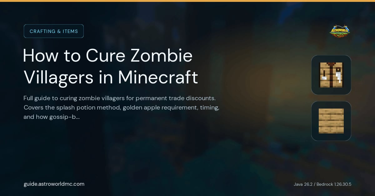 How to Cure Zombie Villagers in Minecraft: Full guide to curing zombie villagers for permanent trade discounts. Covers the splash potion method, golden apple requirement, timing, and how gossip-based discounts work.