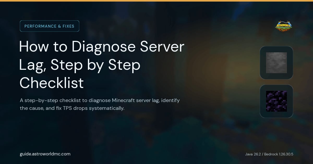 How to Diagnose Server Lag, Step by Step Checklist: A step-by-step checklist to diagnose Minecraft server lag, identify the cause, and fix TPS drops systematically.