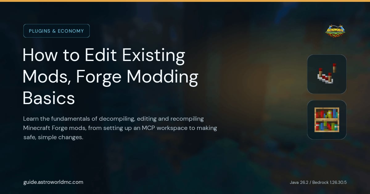 How to Edit Existing Mods, Forge Modding Basics: Learn the fundamentals of decompiling, editing and recompiling Minecraft Forge mods, from setting up an MCP workspace to making safe, simple changes.