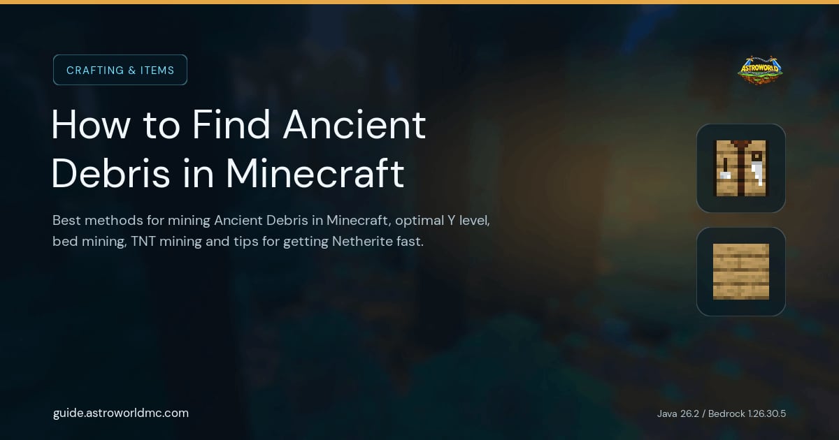 How to Find Ancient Debris in Minecraft: Best methods for mining Ancient Debris in Minecraft, optimal Y level, bed mining, TNT mining and tips for getting Netherite fast.