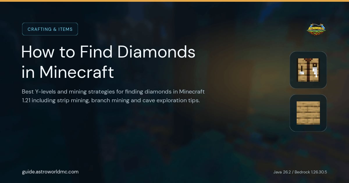 How to Find Diamonds in Minecraft: Best Y-levels and mining strategies for finding diamonds in Minecraft 1.21 including strip mining, branch mining and cave exploration tips.