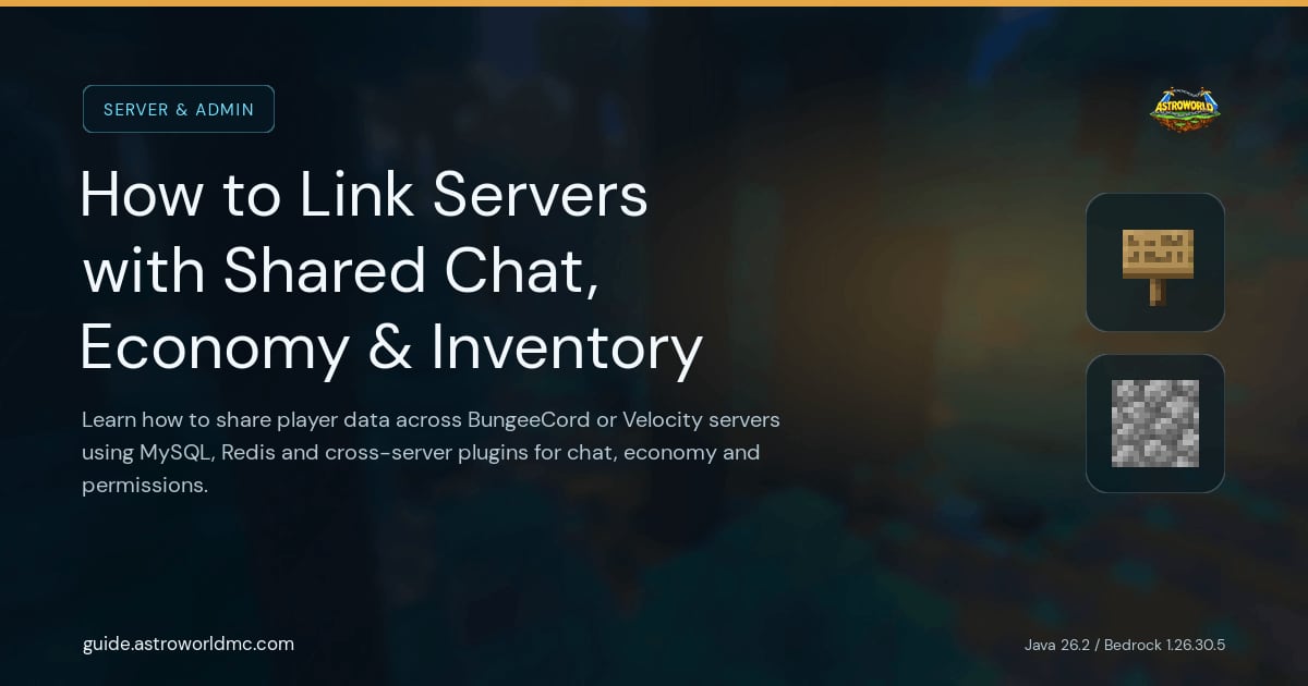 How to Link Servers with Shared Chat, Economy & Inventory: Learn how to share player data across BungeeCord or Velocity servers using MySQL, Redis and cross-server plugins for chat, economy and permissions.