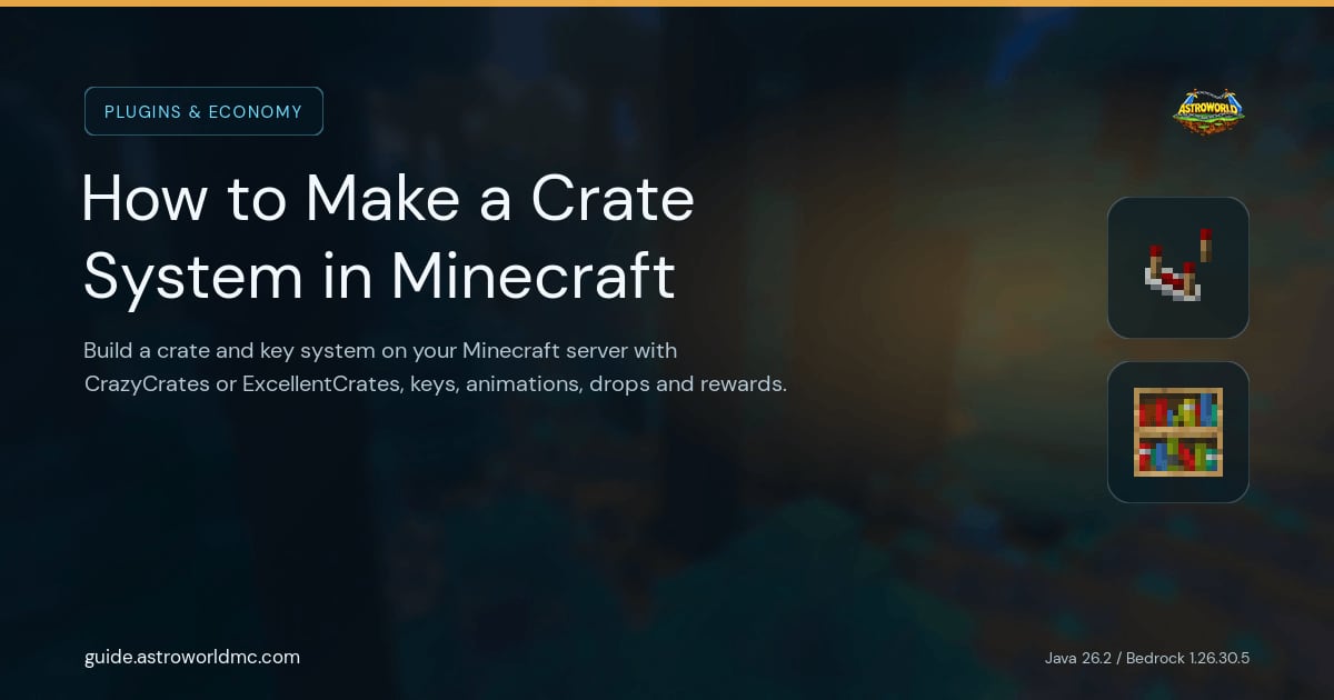 How to Make a Crate System in Minecraft: Build a crate and key system on your Minecraft server with CrazyCrates or ExcellentCrates, keys, animations, drops and rewards.