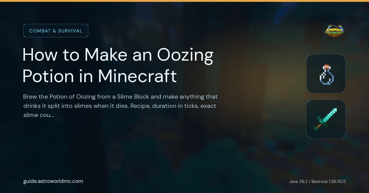 How to Make an Oozing Potion in Minecraft: Brew the Potion of Oozing from a Slime Block and make anything that drinks it split into slimes when it dies. Recipe, duration in ticks, exact slime count and how the cap works.