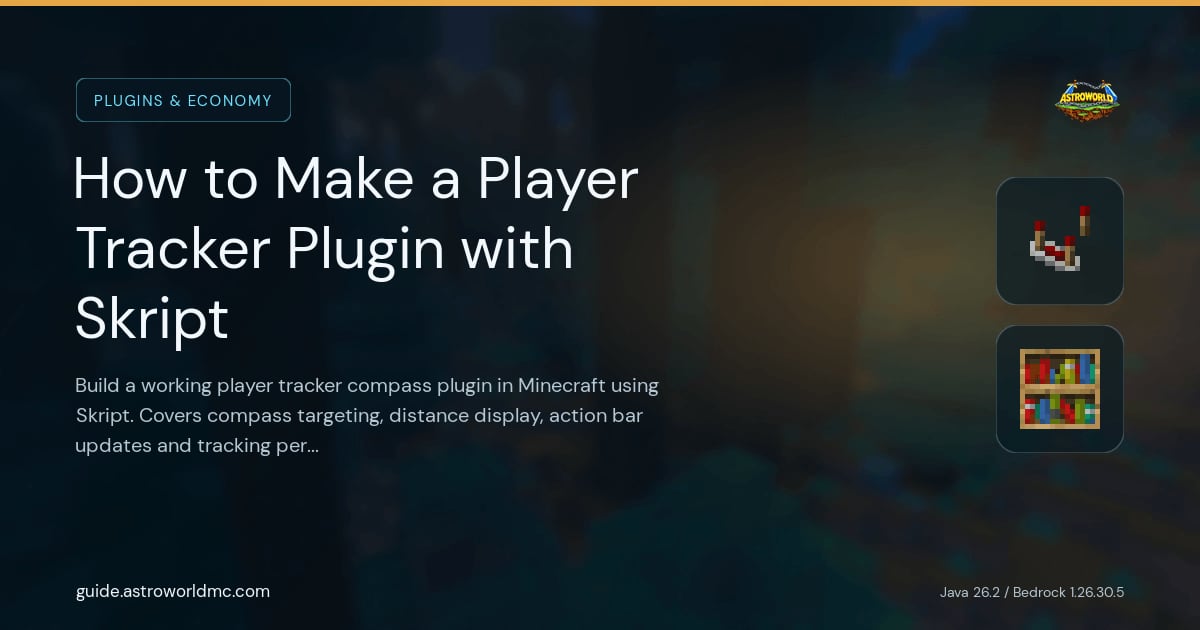 How to Make a Player Tracker Plugin with Skript: Build a working player tracker compass plugin in Minecraft using Skript. Covers compass targeting, distance display, action bar updates and tracking permissions.