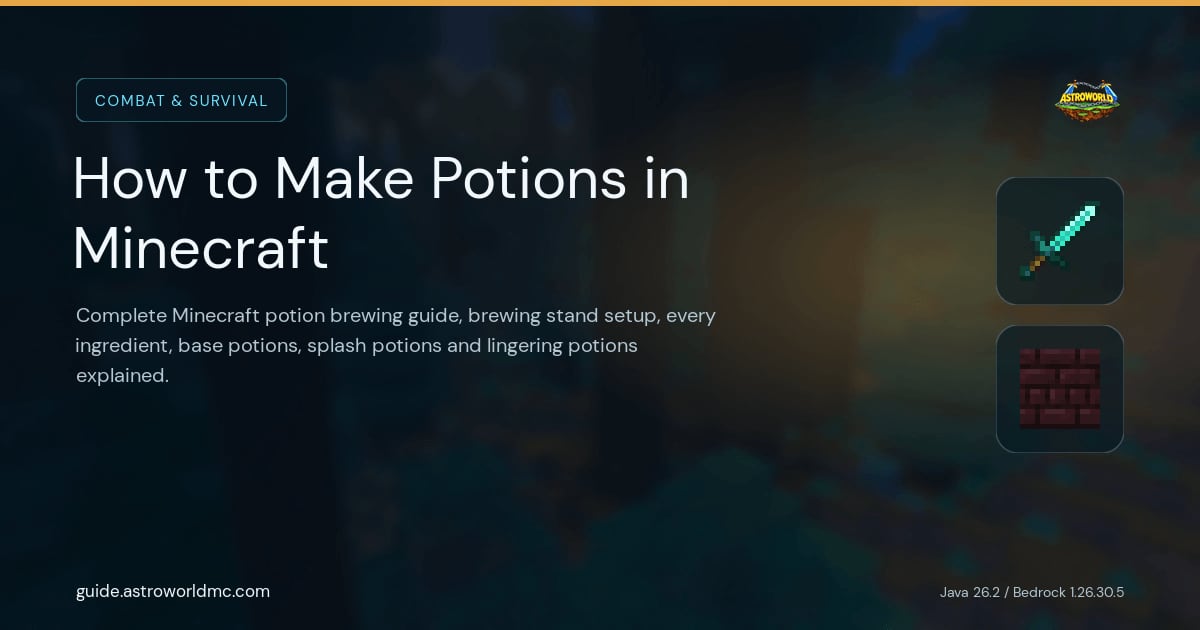 How to Make Potions in Minecraft: Complete Minecraft potion brewing guide, brewing stand setup, every ingredient, base potions, splash potions and lingering potions explained.