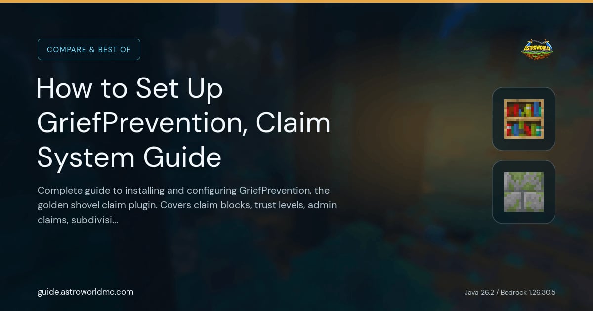 How to Set Up GriefPrevention, Claim System Guide: Complete guide to installing and configuring GriefPrevention, the golden shovel claim plugin. Covers claim blocks, trust levels, admin claims, subdivisions, and troubleshooting.