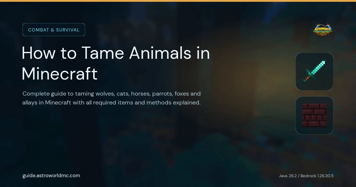 How to Tame Animals in Minecraft: Complete guide to taming wolves, cats, horses, parrots, foxes and allays in Minecraft with all required items and methods explained.