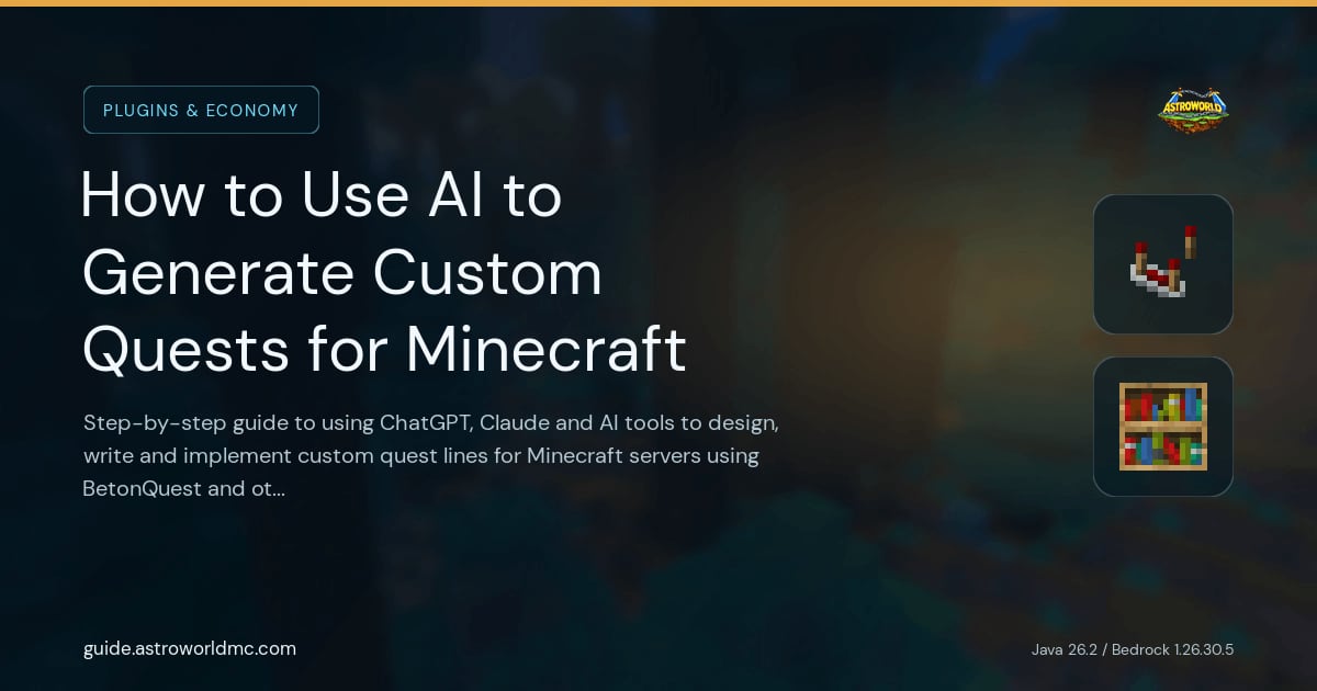 How to Use AI to Generate Custom Quests for Minecraft: Step-by-step guide to using ChatGPT, Claude and AI tools to design, write and implement custom quest lines for Minecraft servers using BetonQuest and other frameworks.
