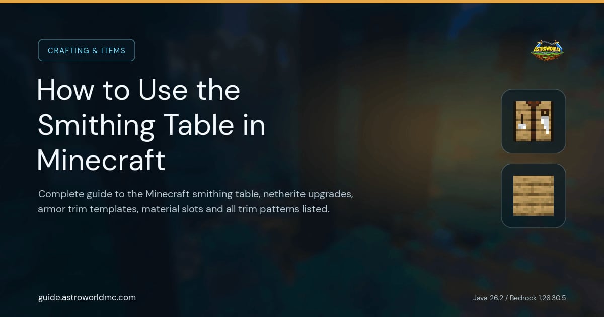 How to Use the Smithing Table in Minecraft: Complete guide to the Minecraft smithing table, netherite upgrades, armor trim templates, material slots and all trim patterns listed.