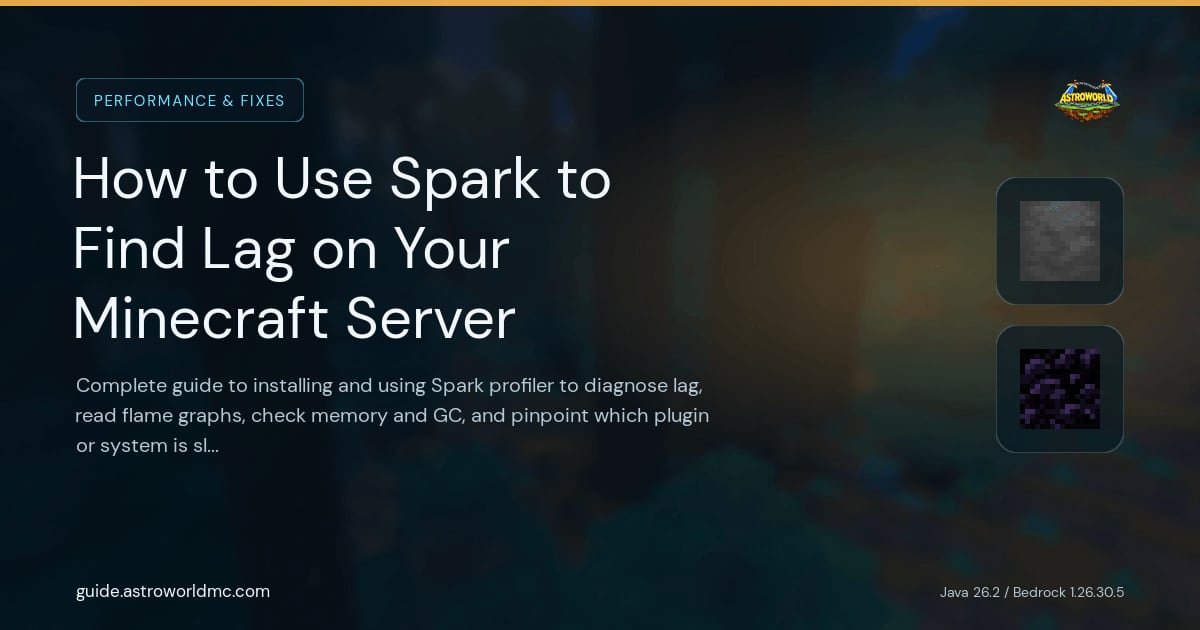 How to Use Spark to Find Lag on Your Minecraft Server: Complete guide to installing and using Spark profiler to diagnose lag, read flame graphs, check memory and GC, and pinpoint which plugin or system is slowing your server.