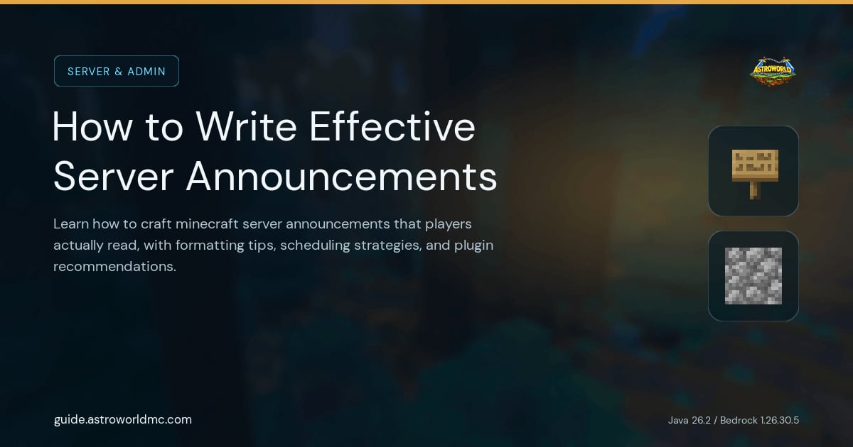 How to Write Effective Server Announcements: Learn how to craft minecraft server announcements that players actually read, with formatting tips, scheduling strategies, and plugin recommendations.
