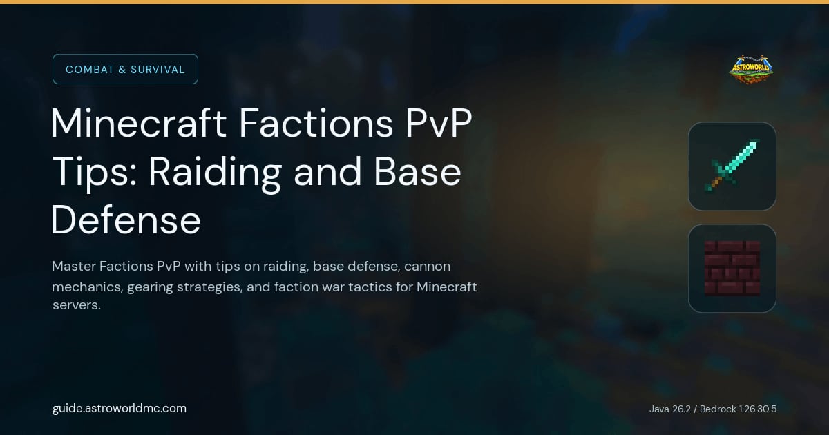 Minecraft Factions PvP Tips: Raiding and Base Defense: Master Factions PvP with tips on raiding, base defense, cannon mechanics, gearing strategies, and faction war tactics for Minecraft servers.