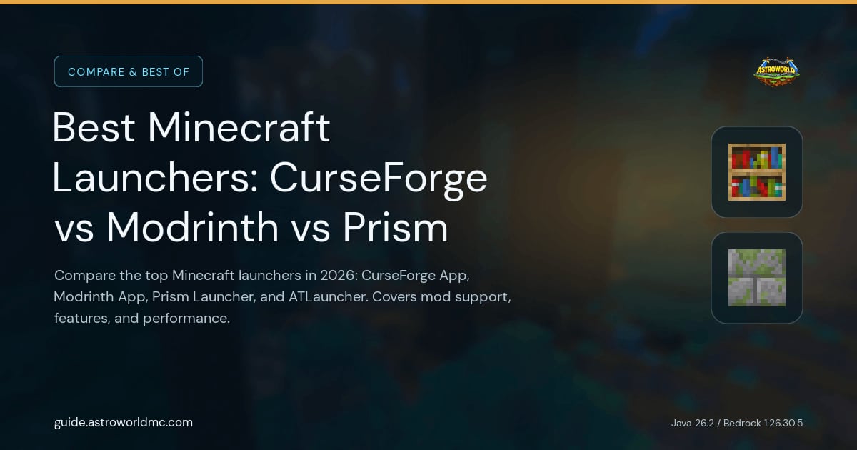 Best Minecraft Launchers: CurseForge vs Modrinth vs Prism: Compare the top Minecraft launchers in 2026: CurseForge App, Modrinth App, Prism Launcher, and ATLauncher. Covers mod support, features, and performance.