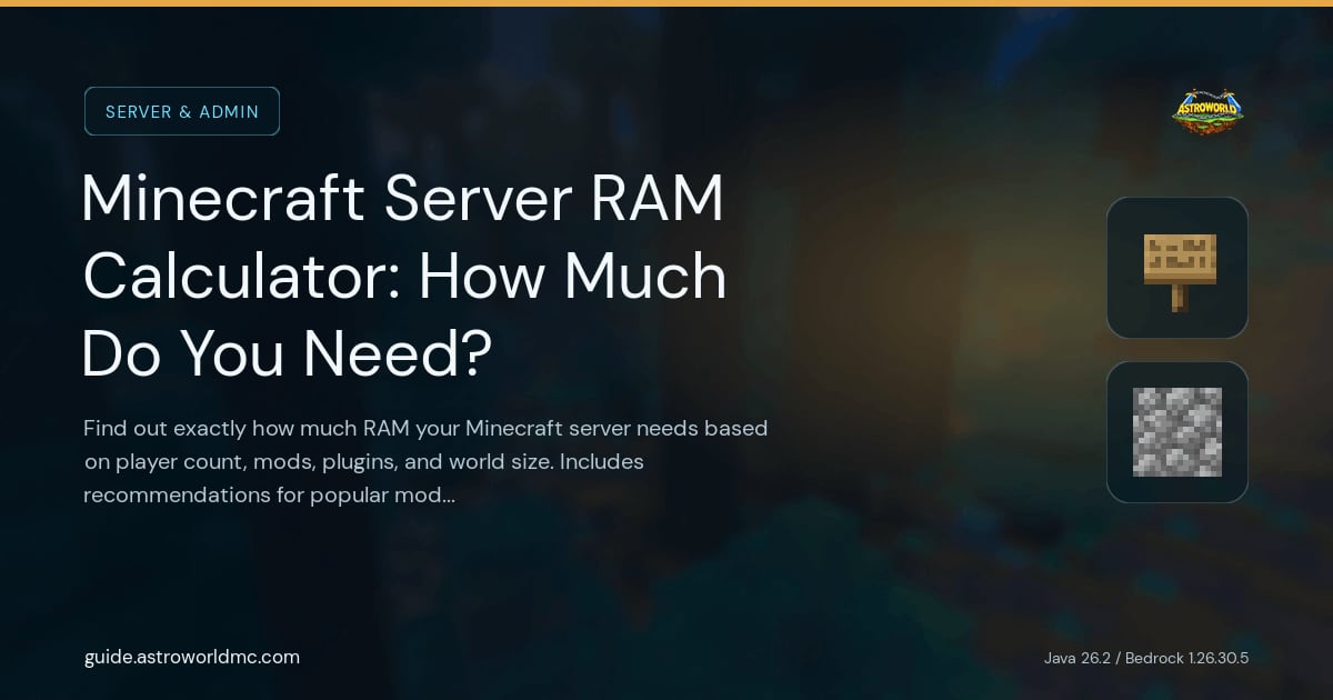Minecraft Server RAM Calculator: How Much Do You Need?: Find out exactly how much RAM your Minecraft server needs based on player count, mods, plugins, and world size. Includes recommendations for popular modpacks.