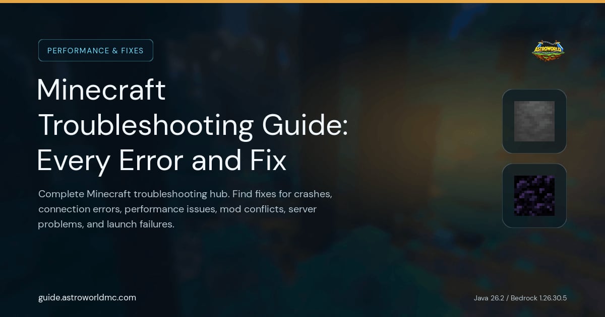 Minecraft Troubleshooting Guide: Every Error and Fix: Complete Minecraft troubleshooting hub. Find fixes for crashes, connection errors, performance issues, mod conflicts, server problems, and launch failures.