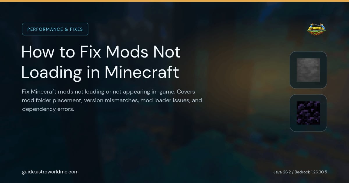 How to Fix Mods Not Loading in Minecraft: Fix Minecraft mods not loading or not appearing in-game. Covers mod folder placement, version mismatches, mod loader issues, and dependency errors.