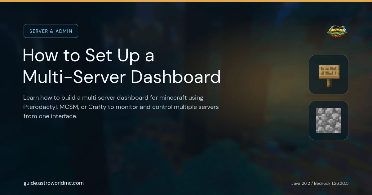 How to Set Up a Multi-Server Dashboard: Learn how to build a multi server dashboard for minecraft using Pterodactyl, MCSM, or Crafty to monitor and control multiple servers from one interface.