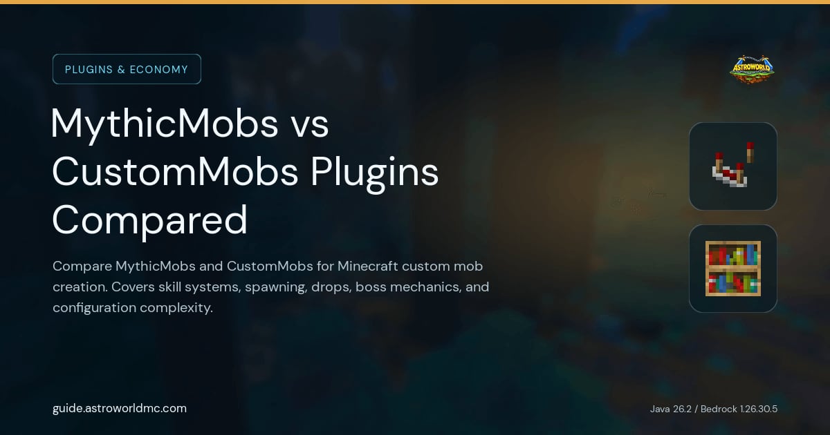 MythicMobs vs CustomMobs Plugins Compared: Compare MythicMobs and CustomMobs for Minecraft custom mob creation. Covers skill systems, spawning, drops, boss mechanics, and configuration complexity.