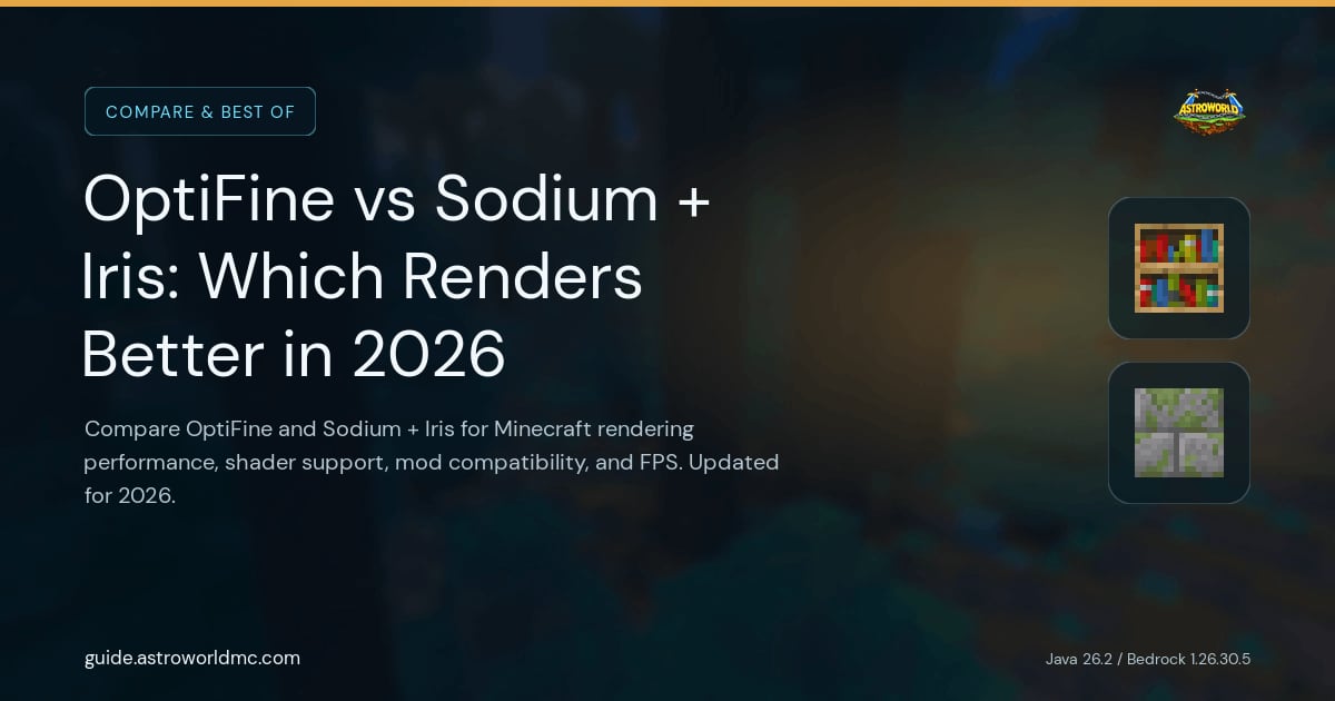 OptiFine vs Sodium + Iris: Which Renders Better in 2026: Compare OptiFine and Sodium + Iris for Minecraft rendering performance, shader support, mod compatibility, and FPS. Updated for 2026.