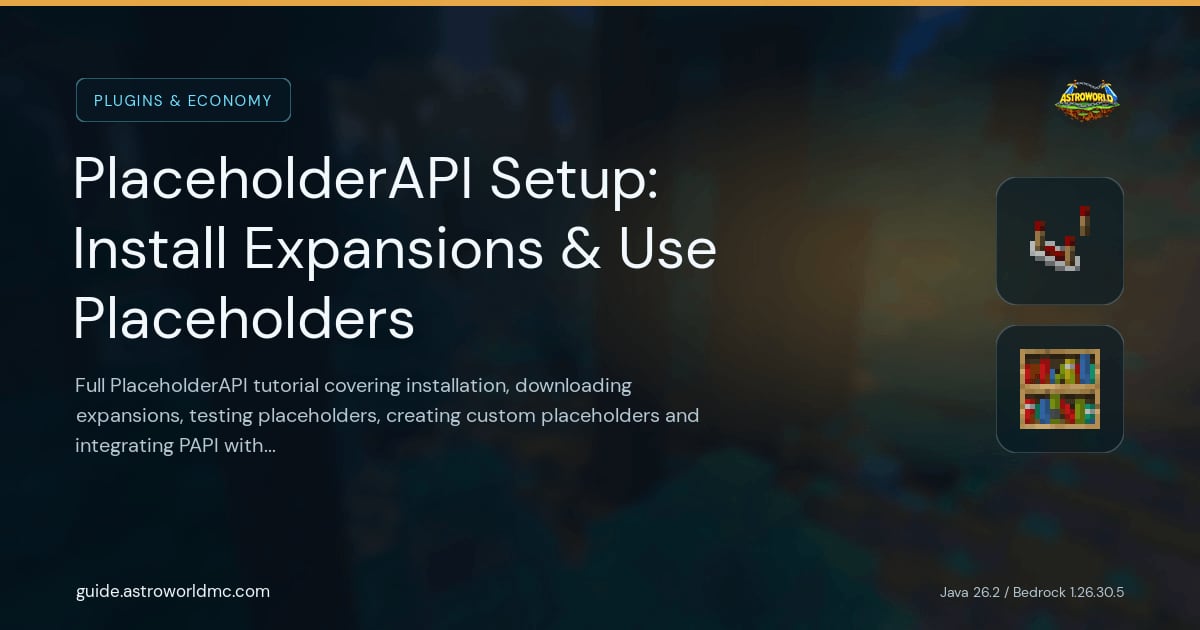 PlaceholderAPI Setup: Install Expansions & Use Placeholders: Full PlaceholderAPI tutorial covering installation, downloading expansions, testing placeholders, creating custom placeholders and integrating PAPI with scoreboards, chat and holograms.