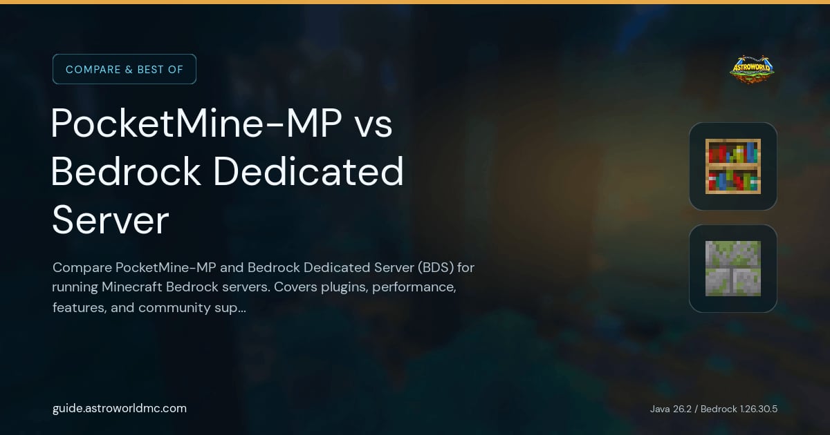 PocketMine-MP vs Bedrock Dedicated Server: Compare PocketMine-MP and Bedrock Dedicated Server (BDS) for running Minecraft Bedrock servers. Covers plugins, performance, features, and community support.