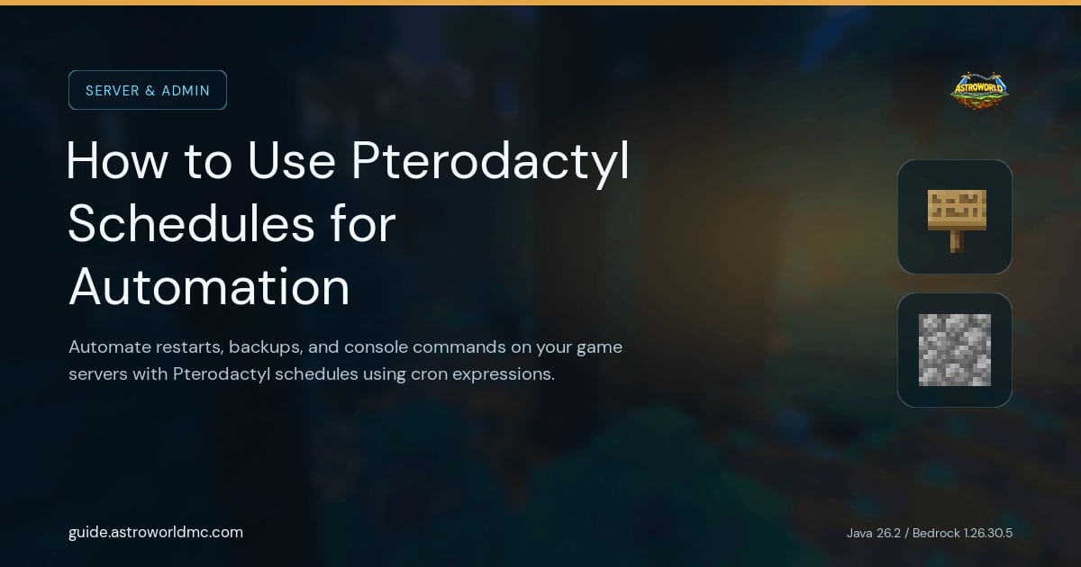 How to Use Pterodactyl Schedules for Automation: Automate restarts, backups, and console commands on your game servers with Pterodactyl schedules using cron expressions.