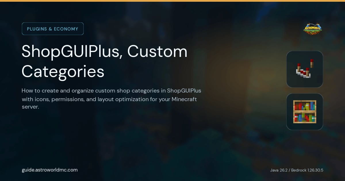 ShopGUIPlus, Custom Categories: How to create and organize custom shop categories in ShopGUIPlus with icons, permissions, and layout optimization for your Minecraft server.