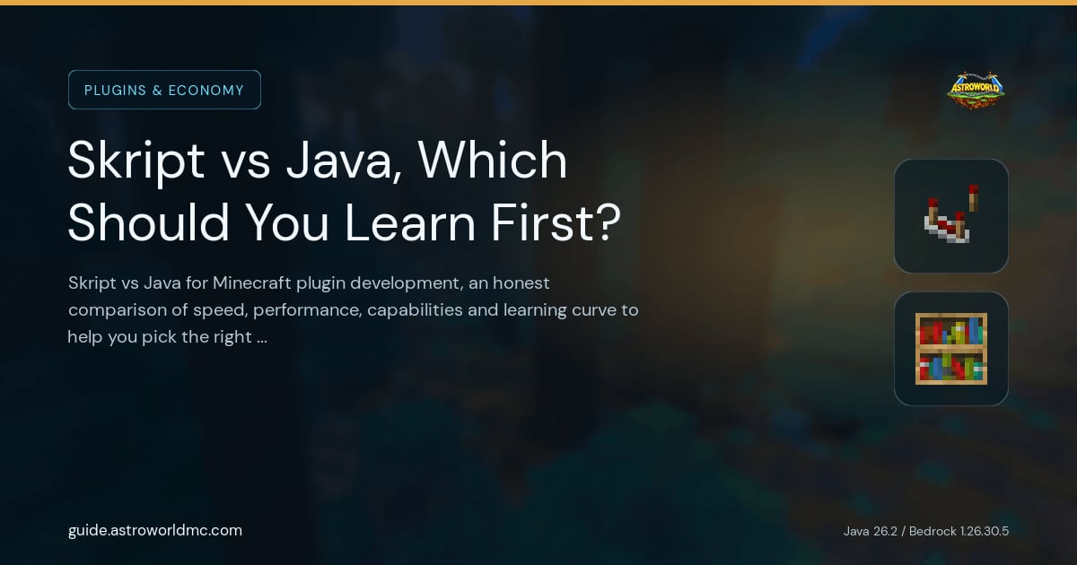 Skript vs Java, Which Should You Learn First?: Skript vs Java for Minecraft plugin development, an honest comparison of speed, performance, capabilities and learning curve to help you pick the right tool.