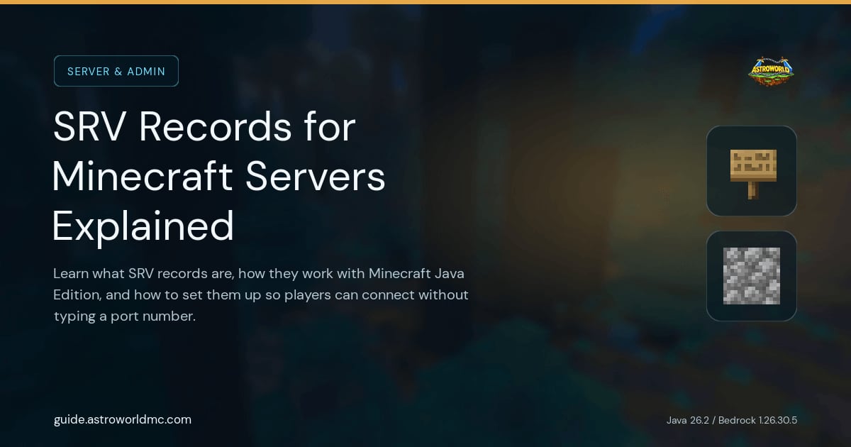 SRV Records for Minecraft Servers Explained: Learn what SRV records are, how they work with Minecraft Java Edition, and how to set them up so players can connect without typing a port number.