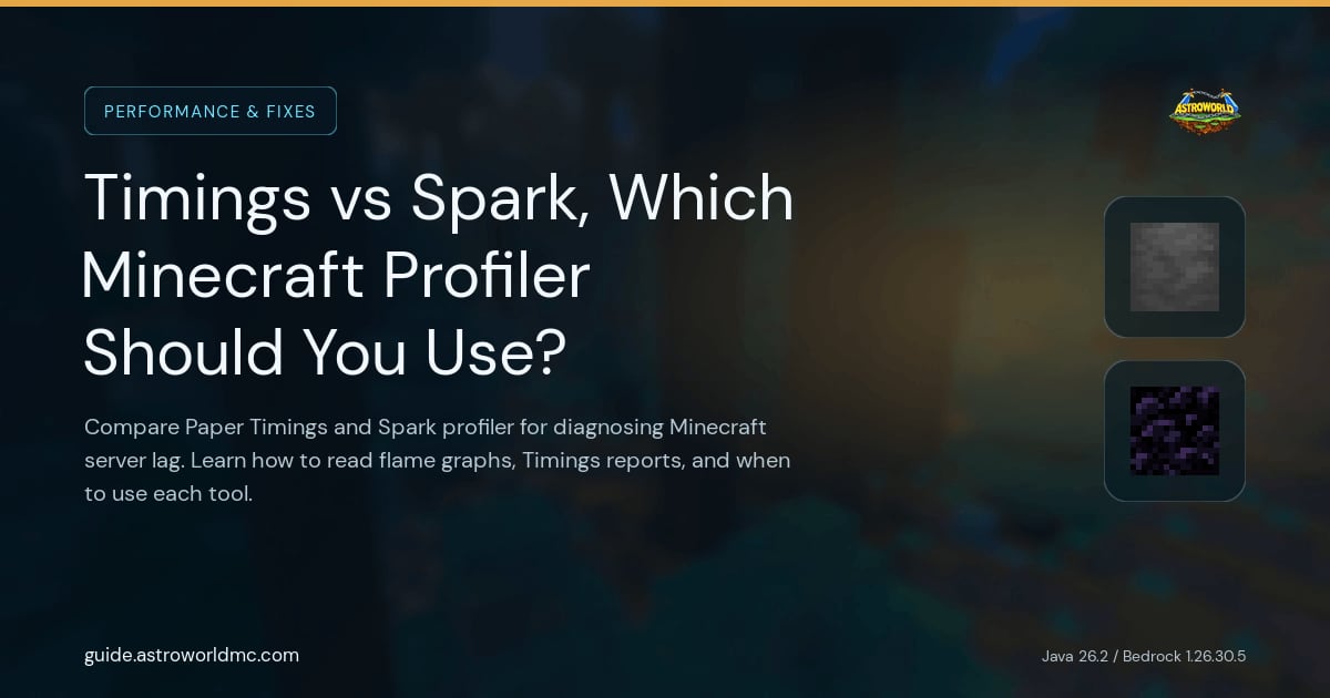 Timings vs Spark, Which Minecraft Profiler Should You Use?: Compare Paper Timings and Spark profiler for diagnosing Minecraft server lag. Learn how to read flame graphs, Timings reports, and when to use each tool.