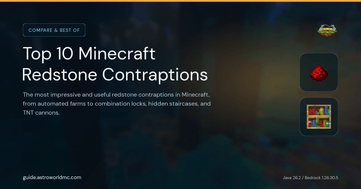 Top 10 Minecraft Redstone Contraptions: The most impressive and useful redstone contraptions in Minecraft, from automated farms to combination locks, hidden staircases, and TNT cannons.