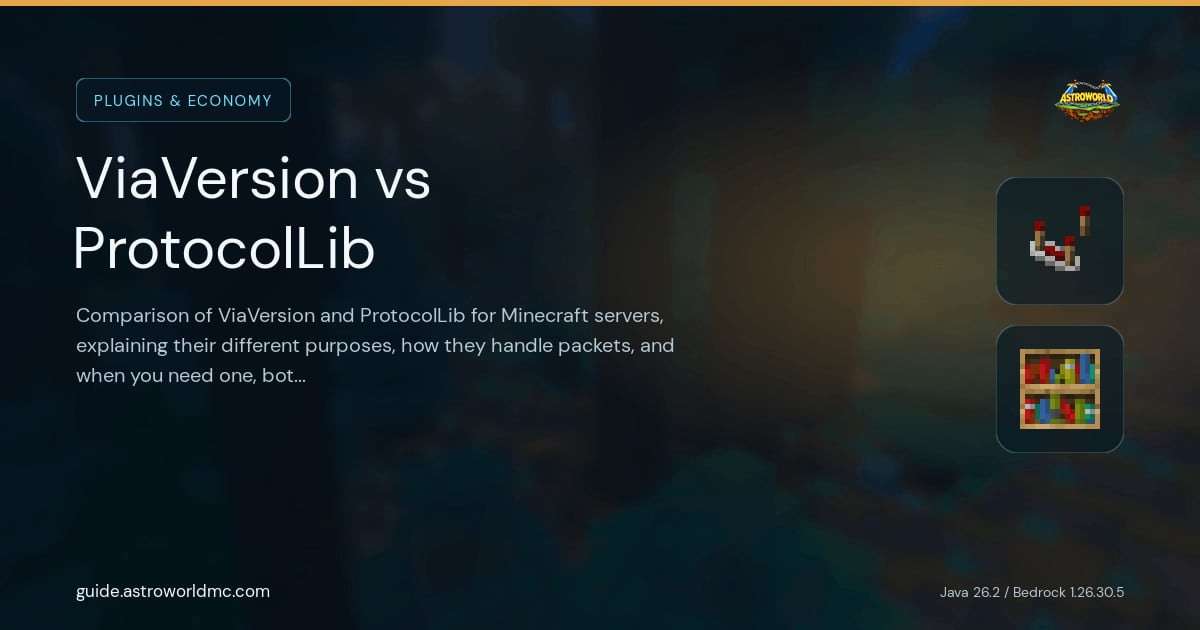 ViaVersion vs ProtocolLib: Comparison of ViaVersion and ProtocolLib for Minecraft servers, explaining their different purposes, how they handle packets, and when you need one, both, or neither.