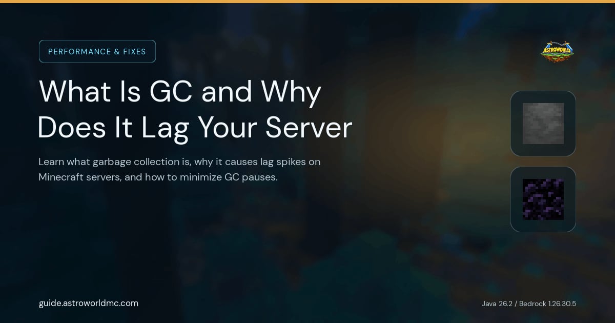 What Is GC and Why Does It Lag Your Server: Learn what garbage collection is, why it causes lag spikes on Minecraft servers, and how to minimize GC pauses.